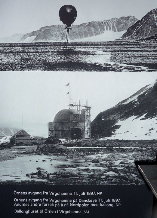 På Svalbard Museum finns bilder och föremål från Andrées olyckliga expedition med luftballongen Örnen. Foto: Gunnar Åkerberg