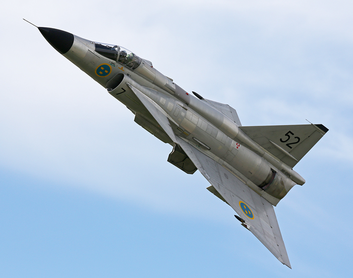 En bild på Viggen som får illustrera Ulfs koppling till SwAFHF. Foto: Gunnar Åkerberg.