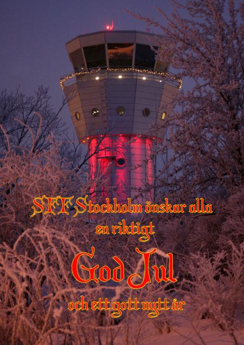 God Jul! Trafikledartornet på Bromma Flygplats i Stockholm. Foto: Gunnar Åkerberg.