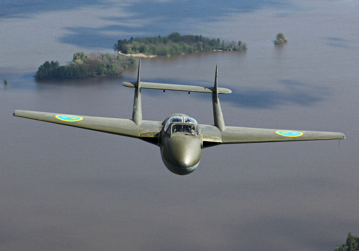 Janne Andersson i Nordic Warbirds de Havilland DH.115, Vampire, SE-DXX, (ex. Swiss Air Force U-1236). Foto: Gunnar Åkerberg.