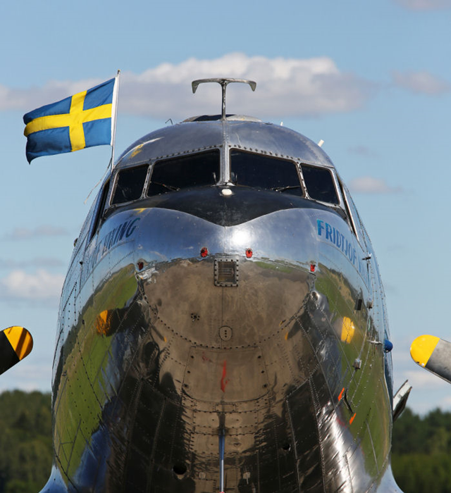 Flygande Veteraners DC-3 ”Daisy” har numera Västerås som hemmabas. Foto: Gunnar Åkerberg
