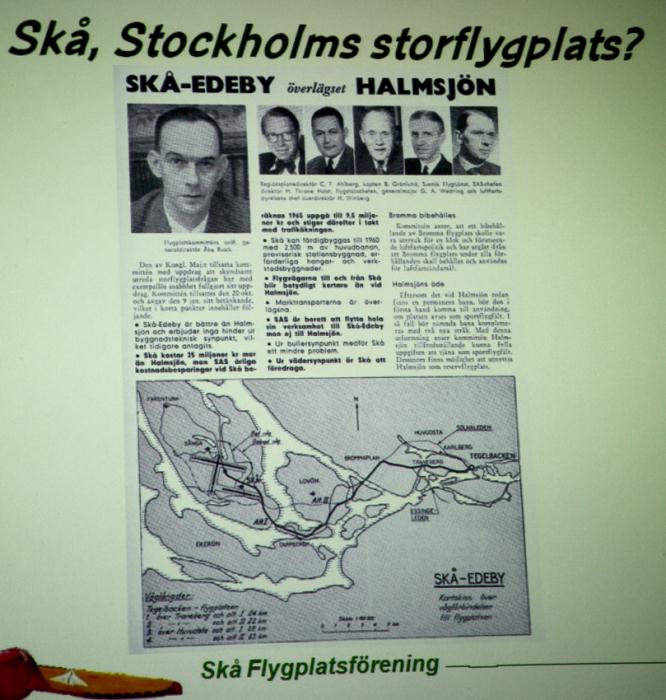 Skå, Stockholms storflygplats?  Runt 1940 insåg man i Stockholm behovet av en interkontinental flygplats, Bromma hade sina begränsningar och en flygplatskommitté 1944 ansåg att Skå var ett alternativ. Foto: Gunnar Åkerberg.