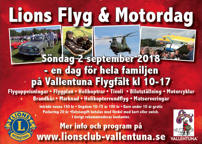 Evenemangstips! Lions Flyg- och motordag på Vallentunafältet