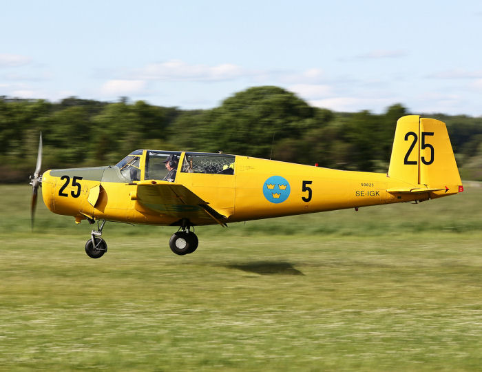 En av SFF Stockholms grundare, Christer Sidelöv flög Sture Friedners Saab 91 Safir för ett fotouppdrag. Foto: Gunnar Åkerberg