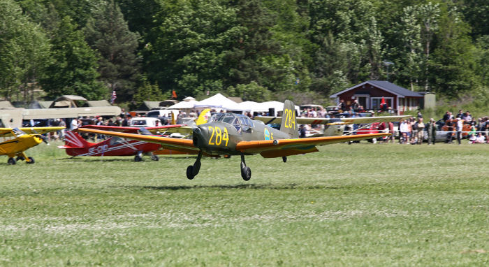 Joakim Westh äger denna Bücker Bü 181 Bestmann samt en Klemm Kl 35D. Båda deltog i Veterandagen och visades upp i luften. Foto: Gunnar Åkerberg