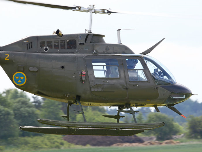 Ett välkommet besök på Skå Edebys Veterandag 2016 var också en HKP 6 från Flygvapenmuseum Helicopter Lovers. Foto: Gunnar Åkerberg.